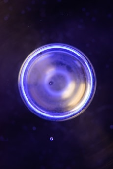 blue and white round glass