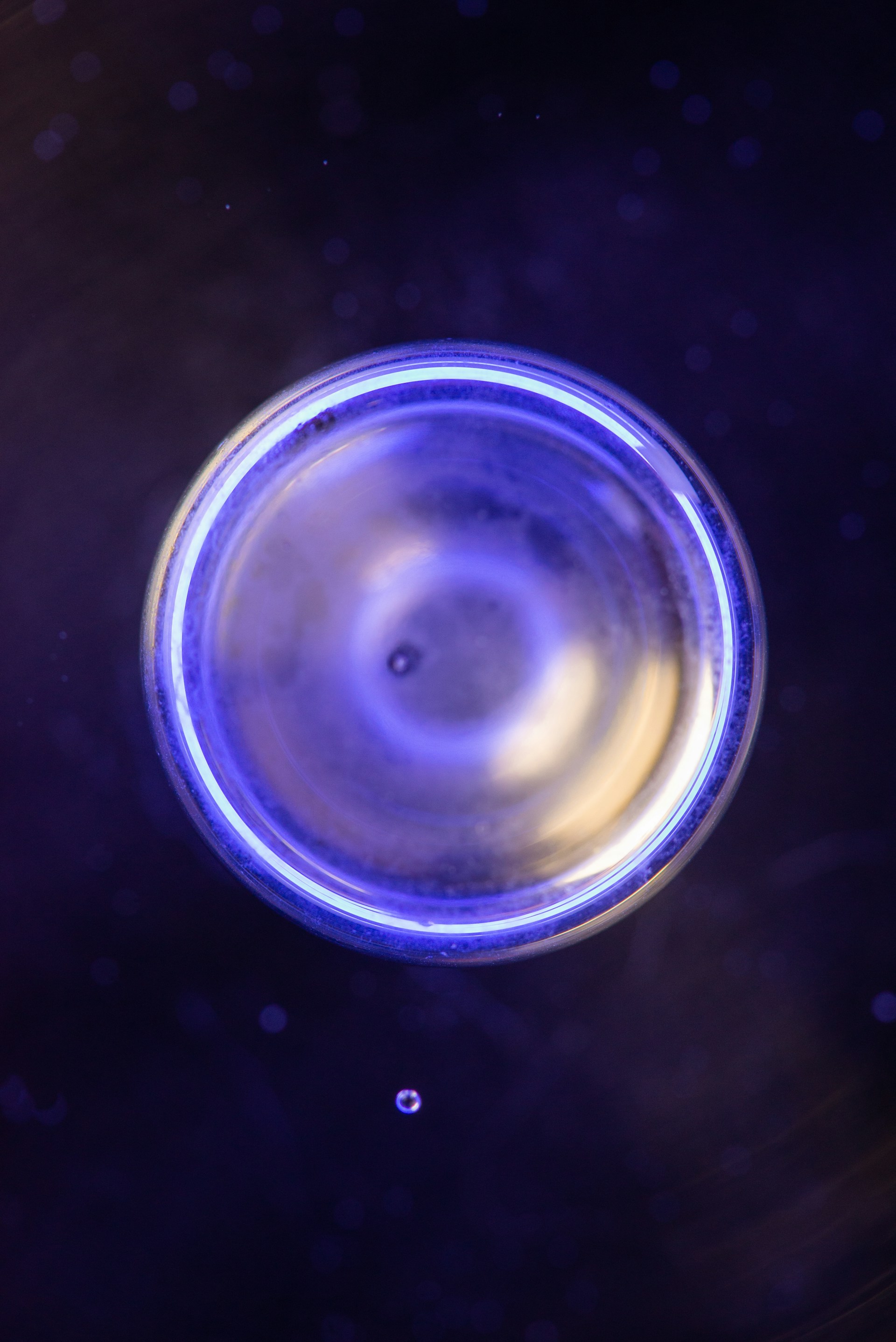 blue and white round glass