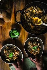 cooked food on black bowl