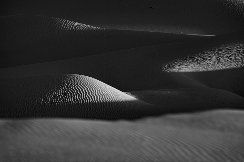 Foto en escala de grises de dunas de arena