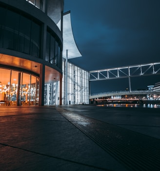 gray concrete building during night time