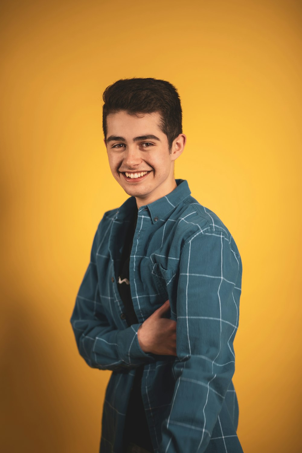 man in blue dress shirt