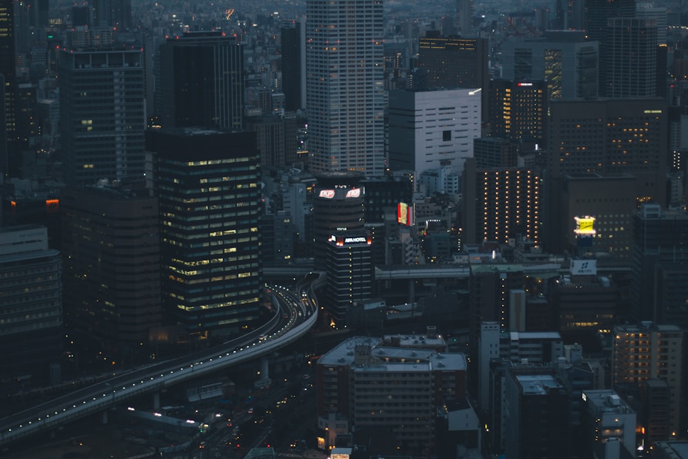 high rise buildings during night time