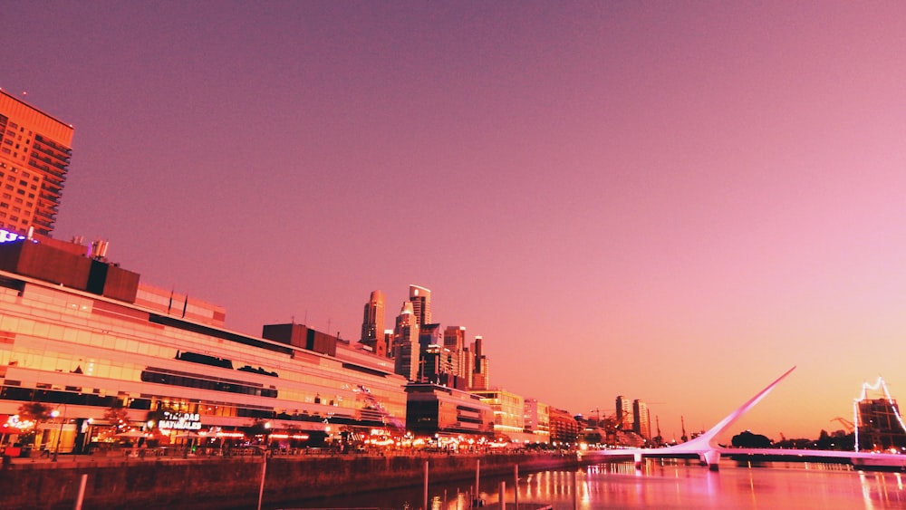 city skyline during night time