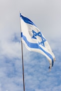 blue and white flag under cloudy sky during daytime