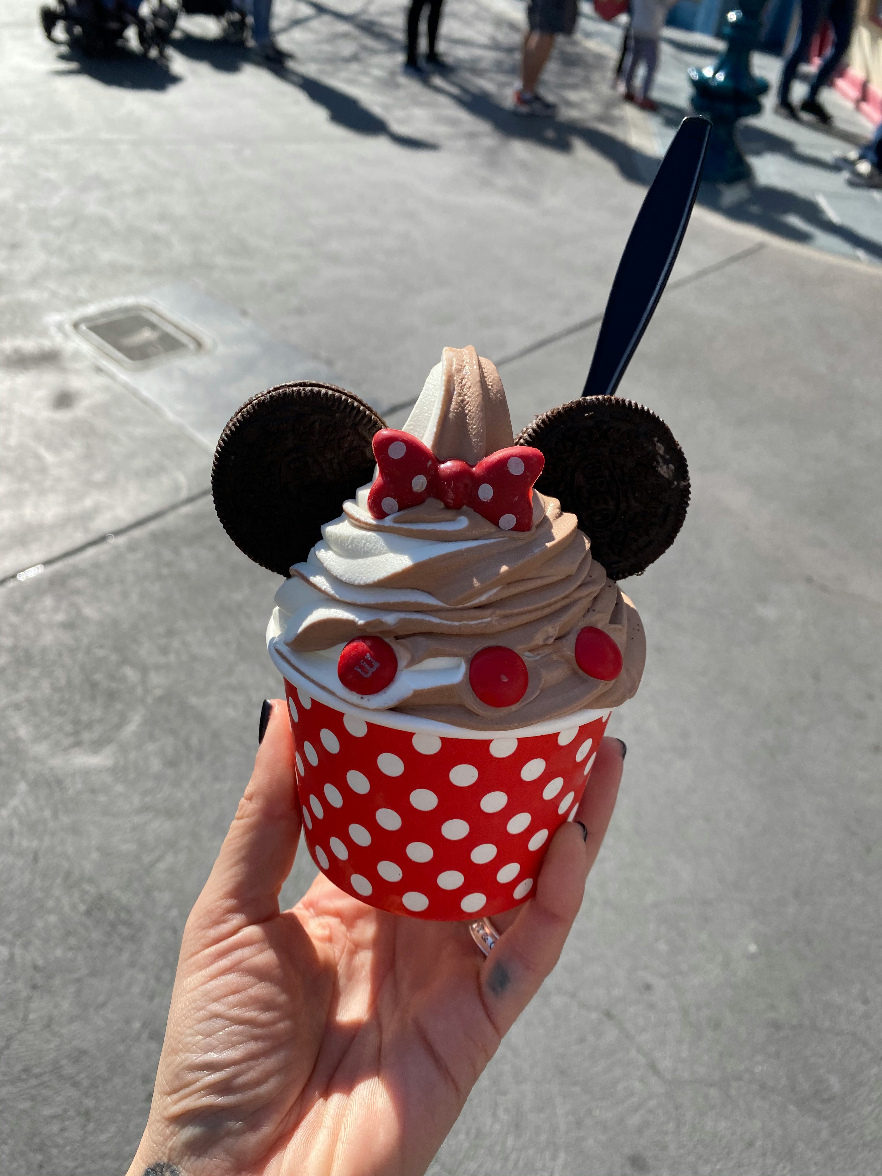 white and red polka dot ceramic mug with chocolate ice cream
