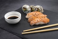 Shrimp nigiri with tail up