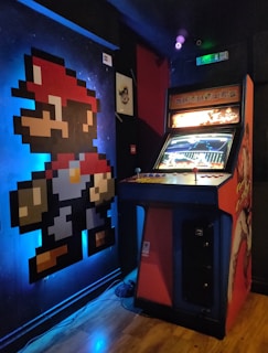 black and red arcade machine