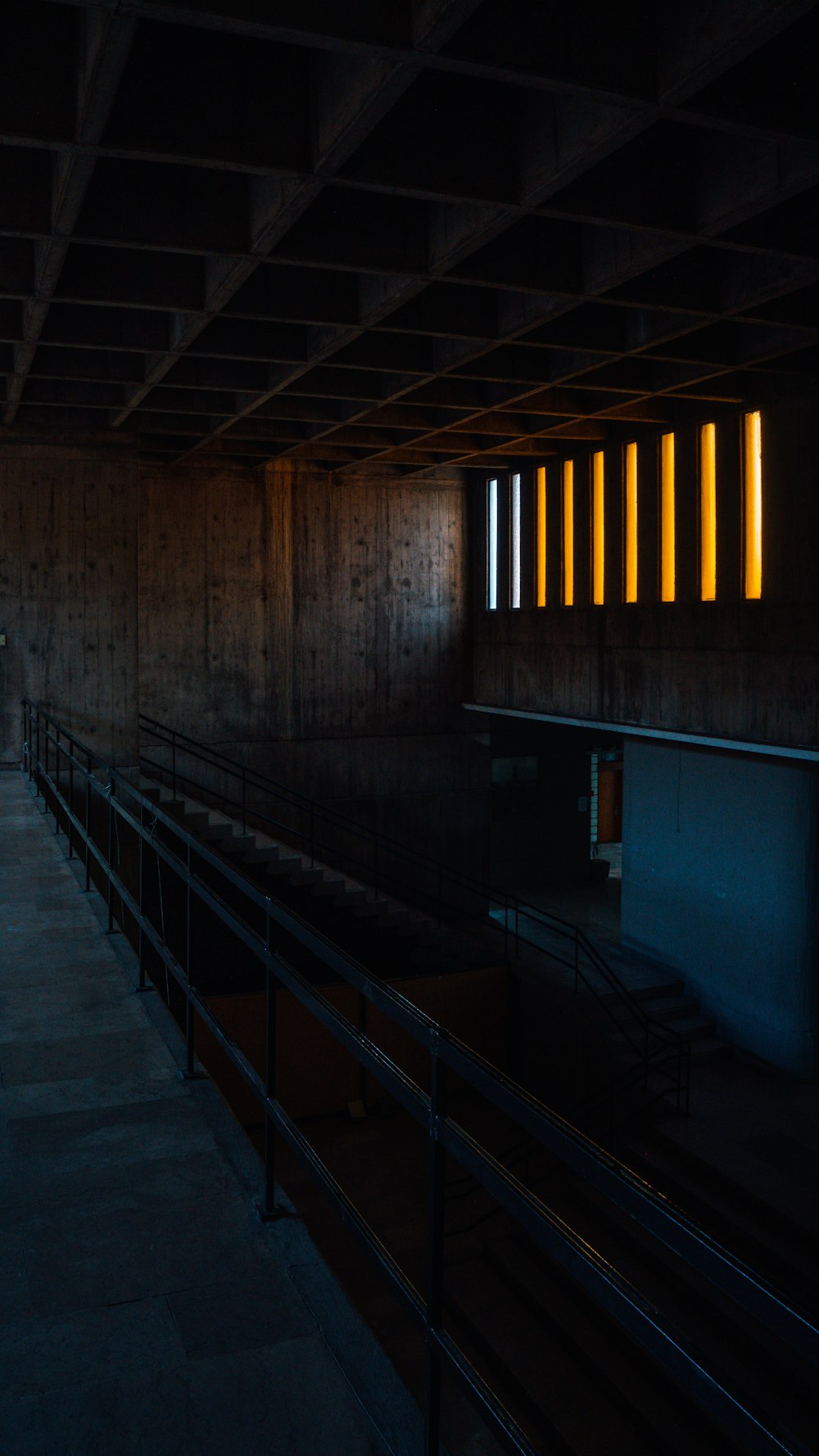 blue and brown wooden stairs