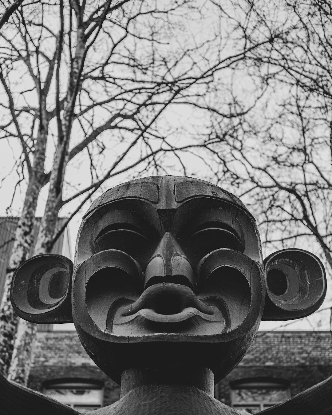 black and white photo of black and white statue