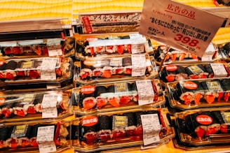 brown and red plastic packs