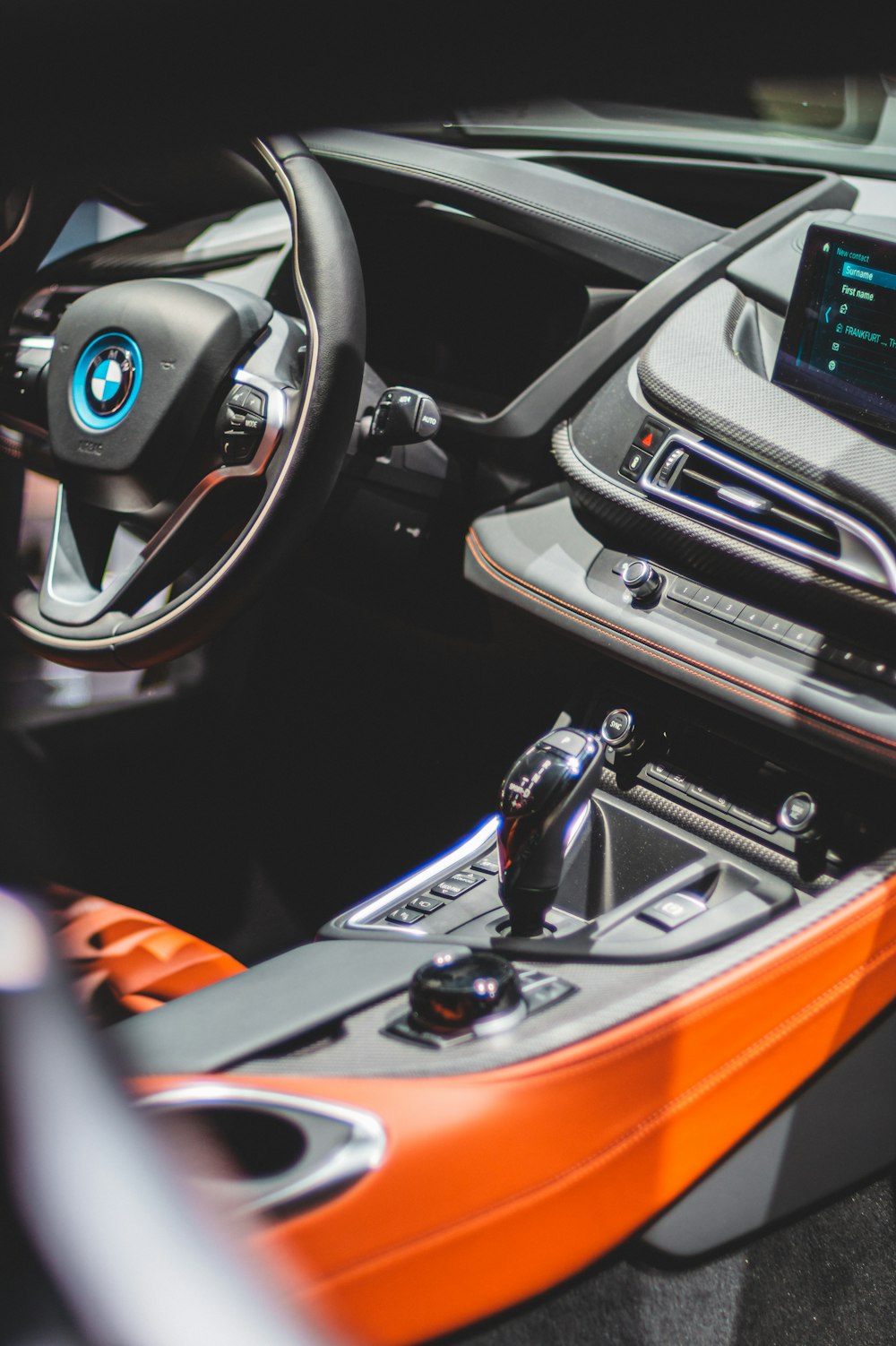 black and orange car interior
