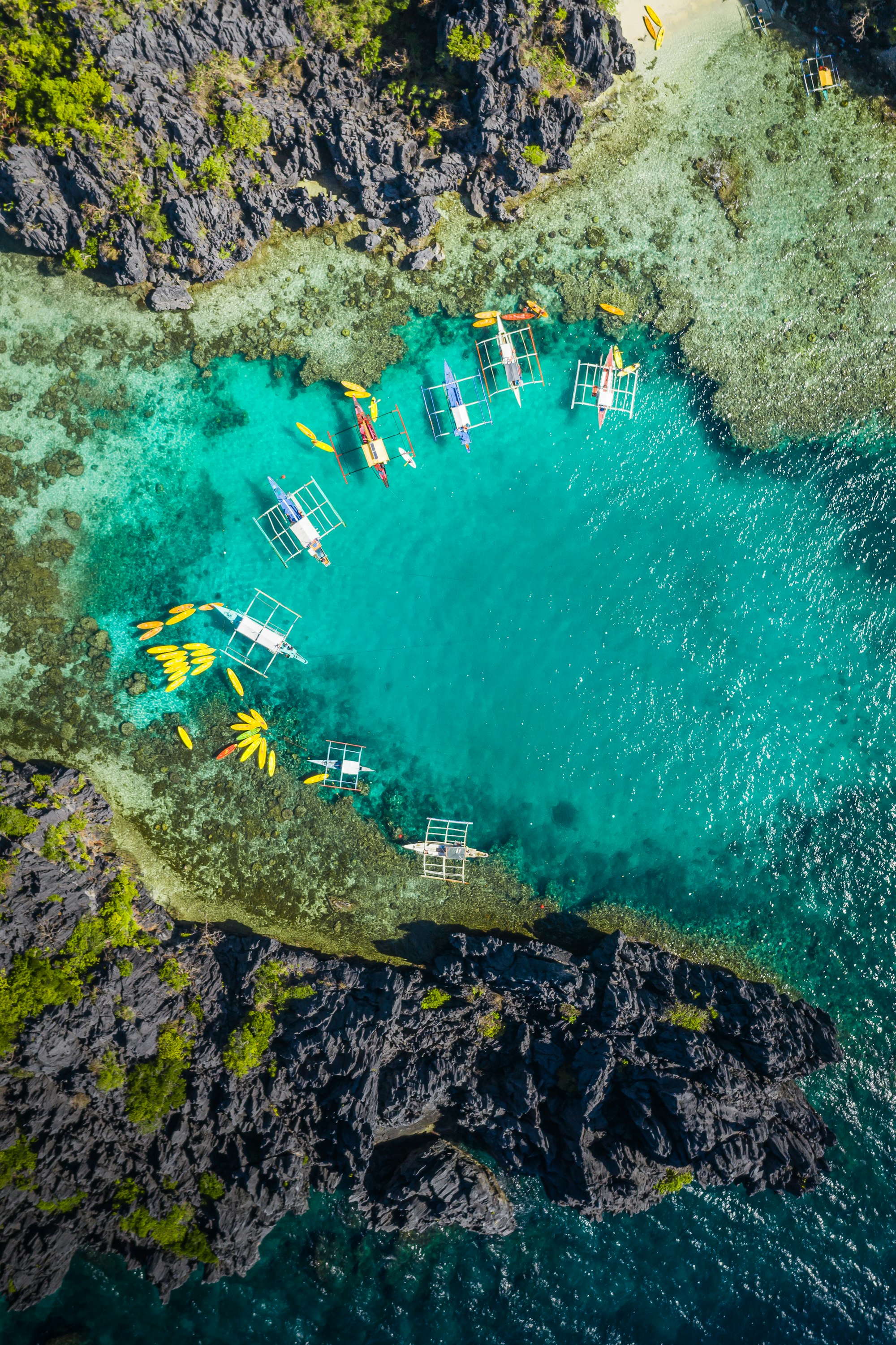 Group of boat near the small lagoon