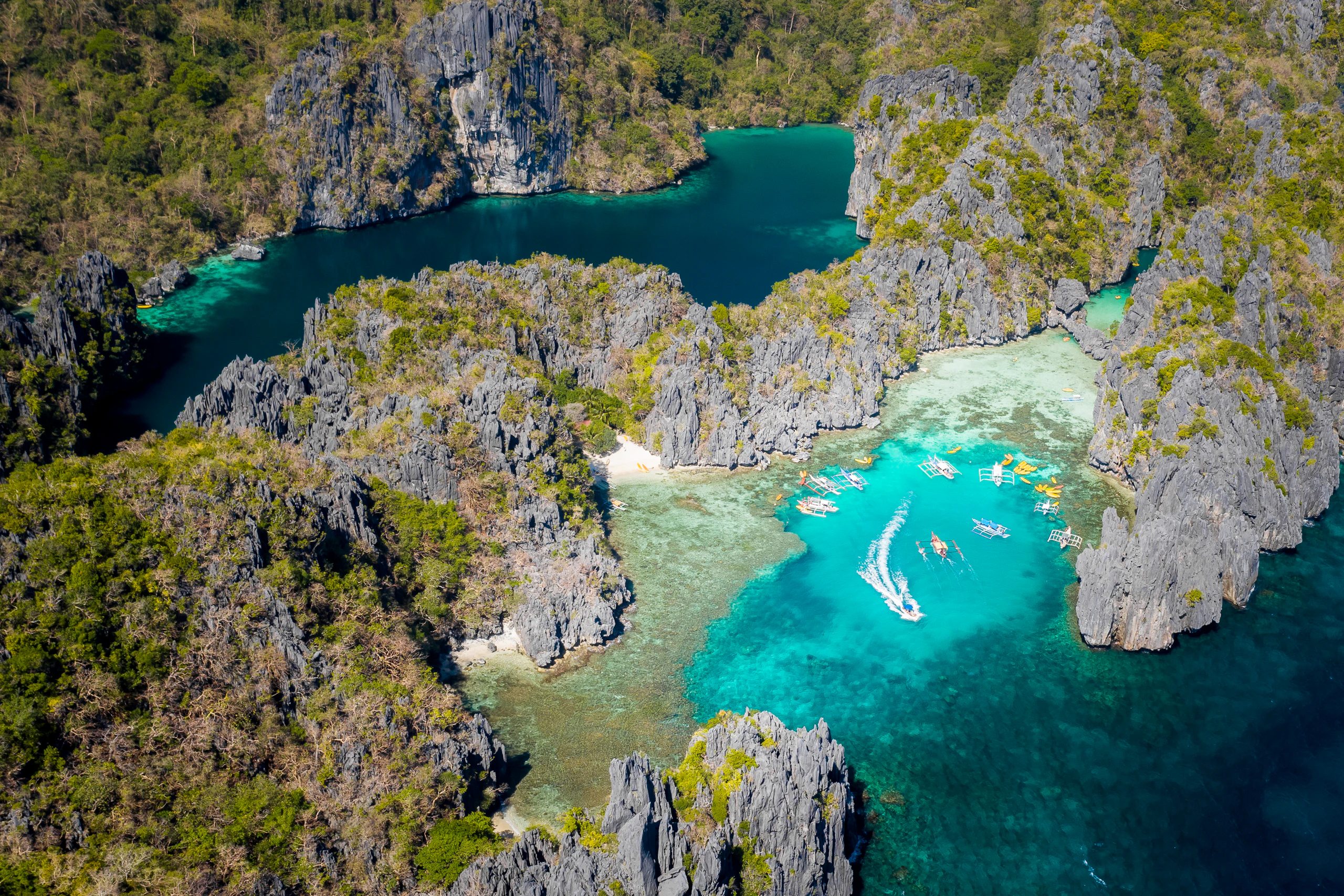 Aerial of the Big Lagoon (Small Lagoon at right), El Nido