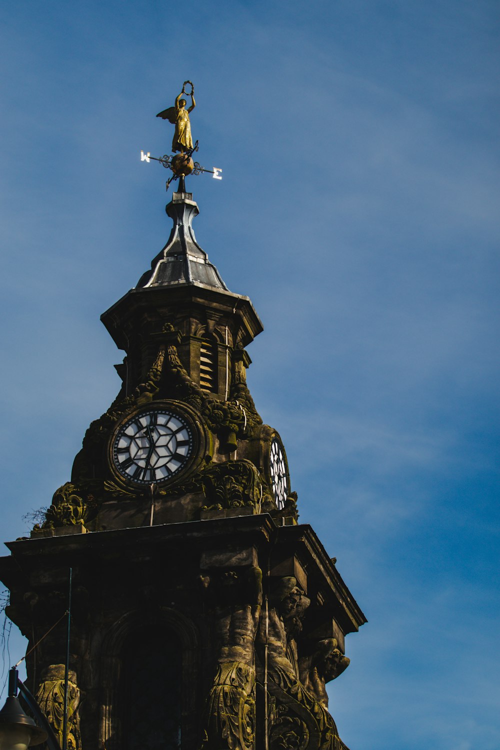 black and white tower clock