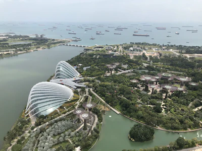 Aerial view over Marina Bay from a high vantage point
