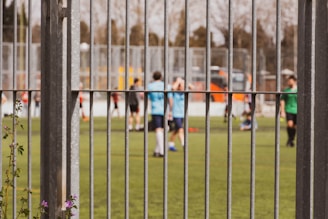 A vibrant image of people playing soccer in a lively outdoor setting.