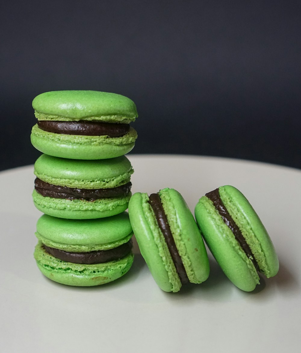 green and white cookies on white ceramic plate