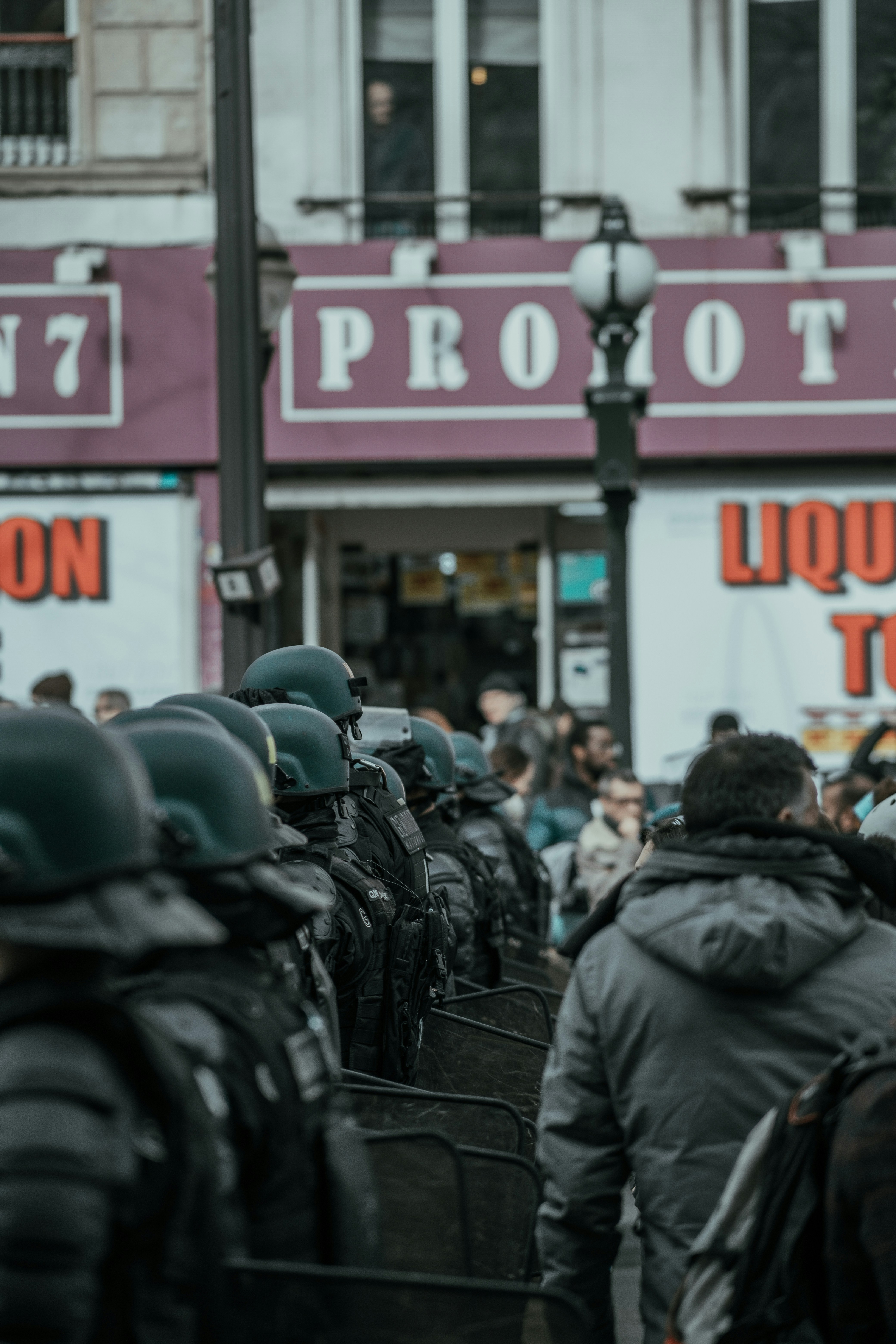 A row of policemen protecting a social movement in Paris on the 3rd of March.
