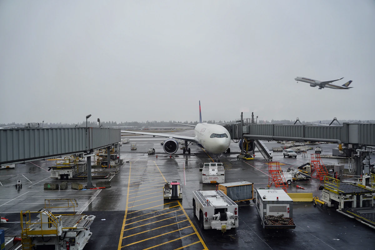 Airliner on a runway in stormy weather