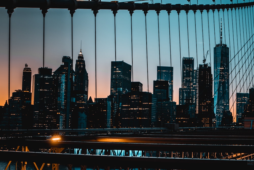 city skyline during night time