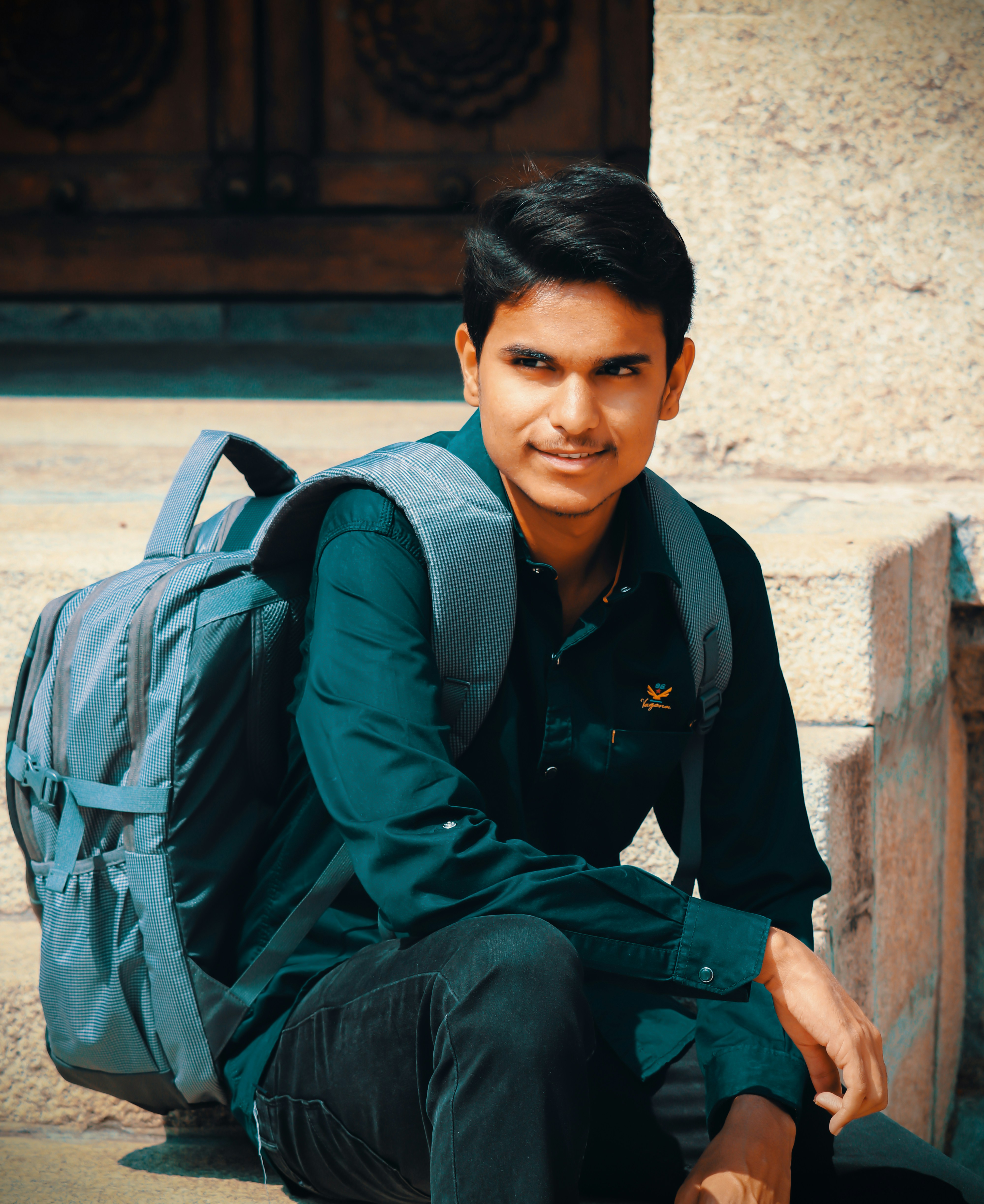 blue jeans black polo