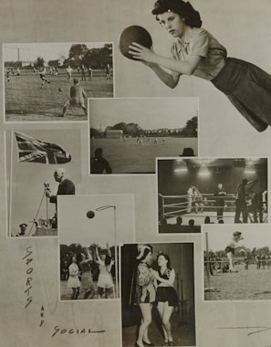 A vibrant collage of sports culture and media moments.