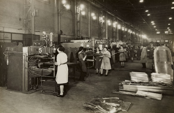 Diligent workers in a factory