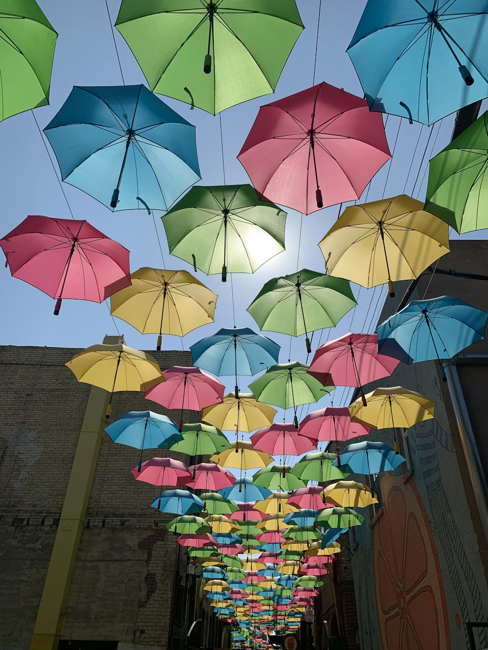 white blue green and yellow umbrella