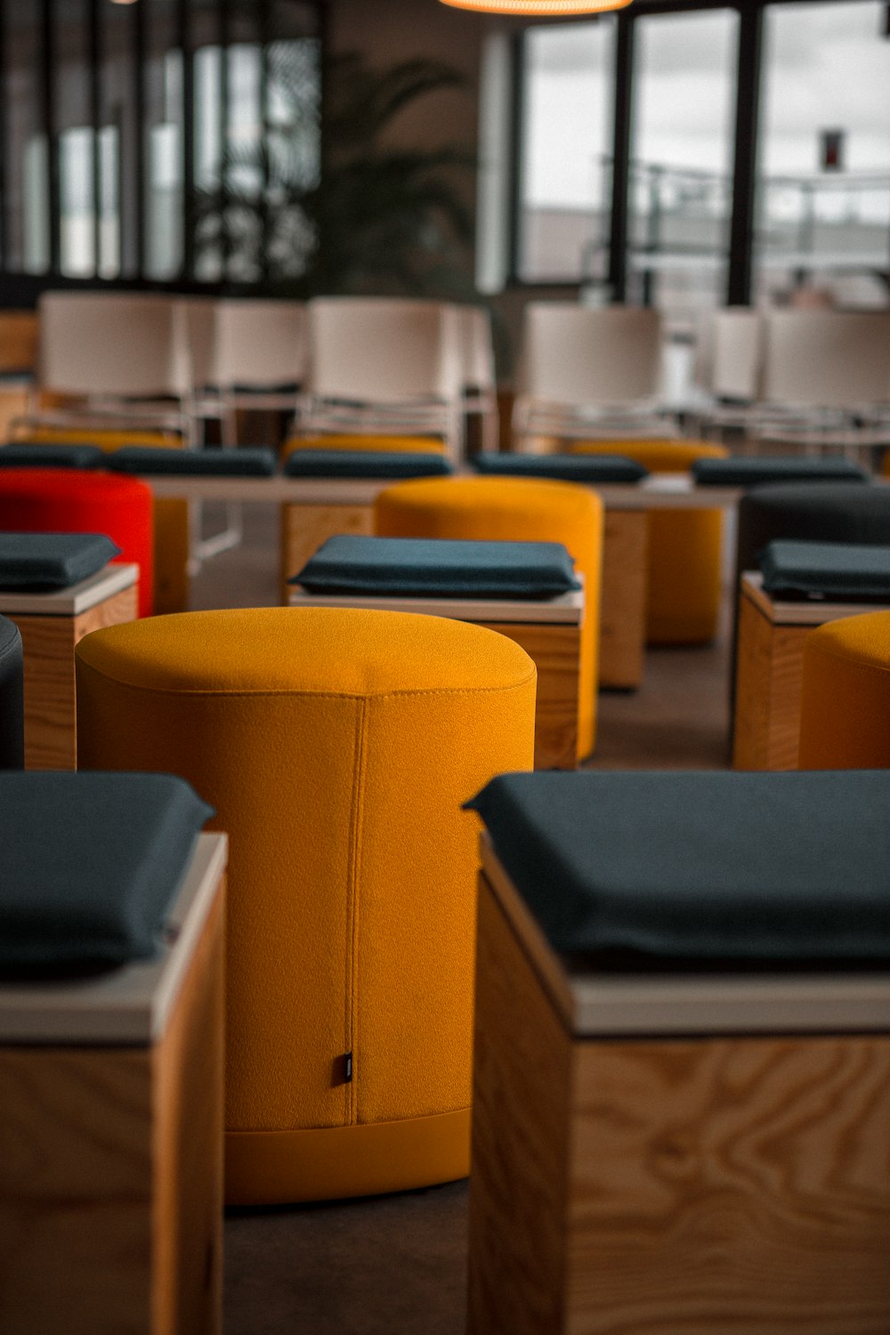 blue and orange plastic chairs