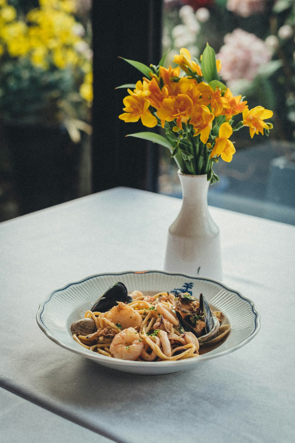 pasta dish on white ceramic plate