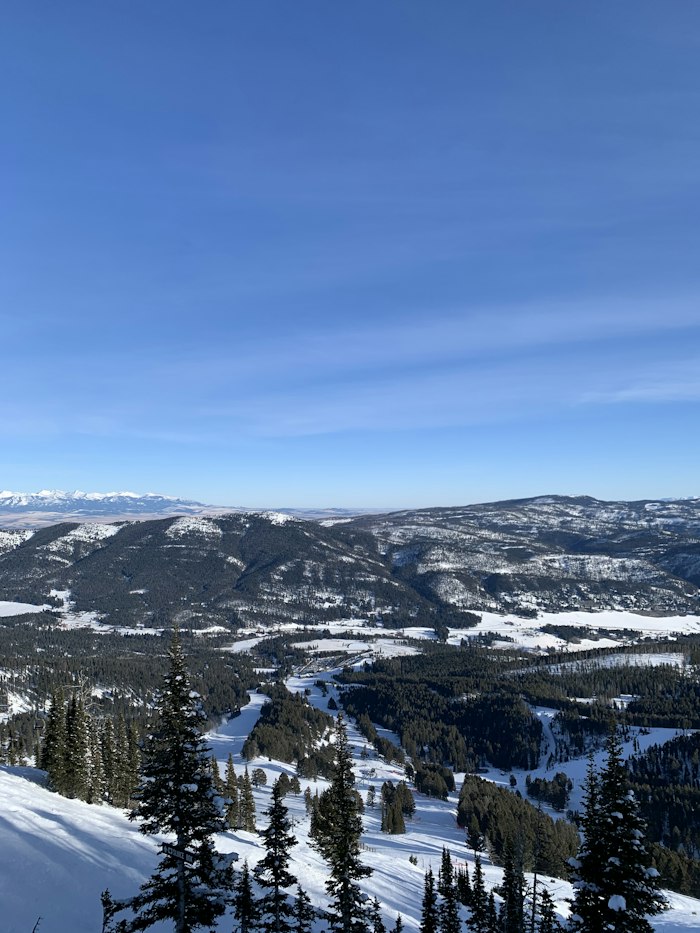 Snow-covered Bridger Mountains ski terrain near Bozeman
