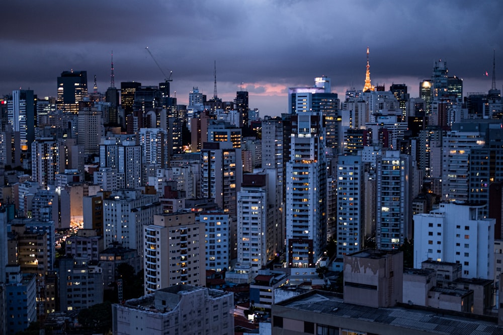 Horizonte de la ciudad bajo el cielo gris nublado durante el día