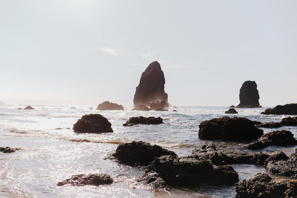 brown rock formation on sea during daytime