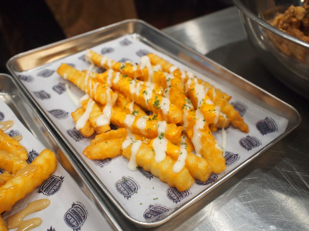 fried food on stainless steel tray