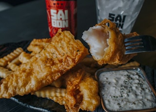 fried food on black tray