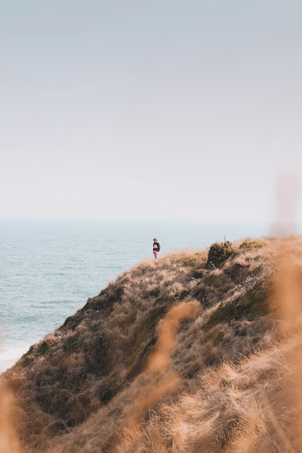 person standing on brown rock near sea during daytime