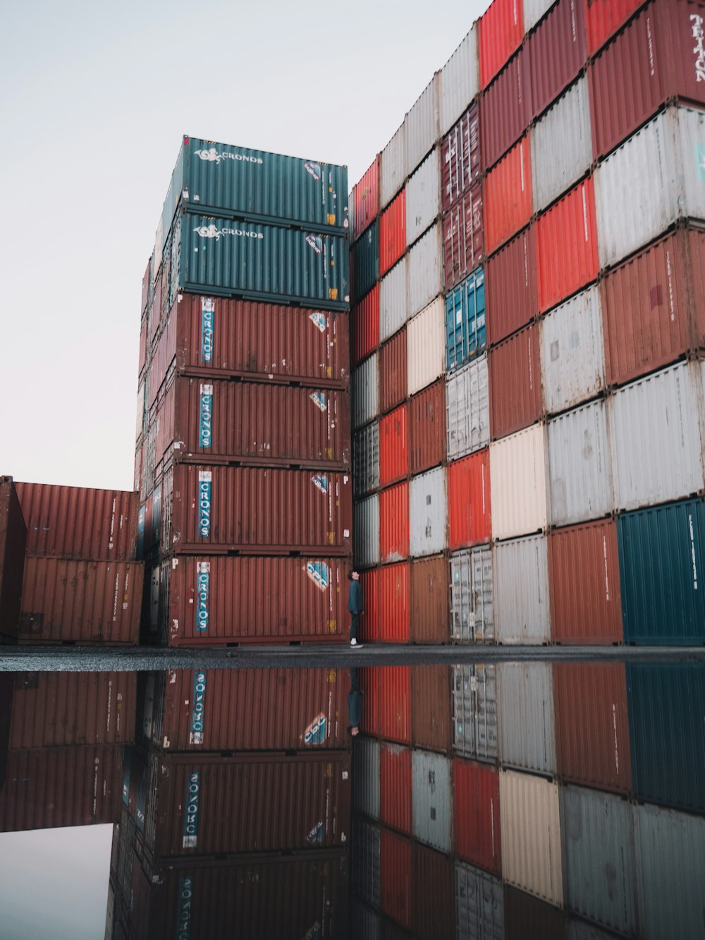 red and blue intermodal containers