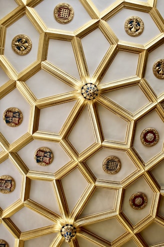 brown and white floral ceiling
