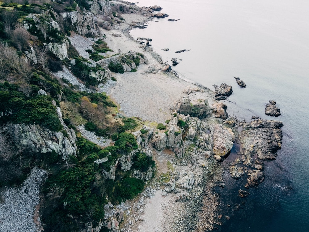 aerial view of green and brown mountain beside body of water during daytime