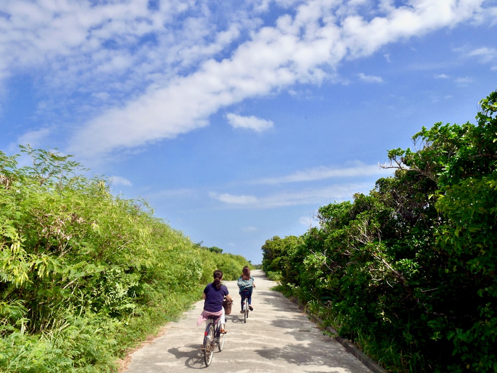 2 men riding bicycle on road during daytime