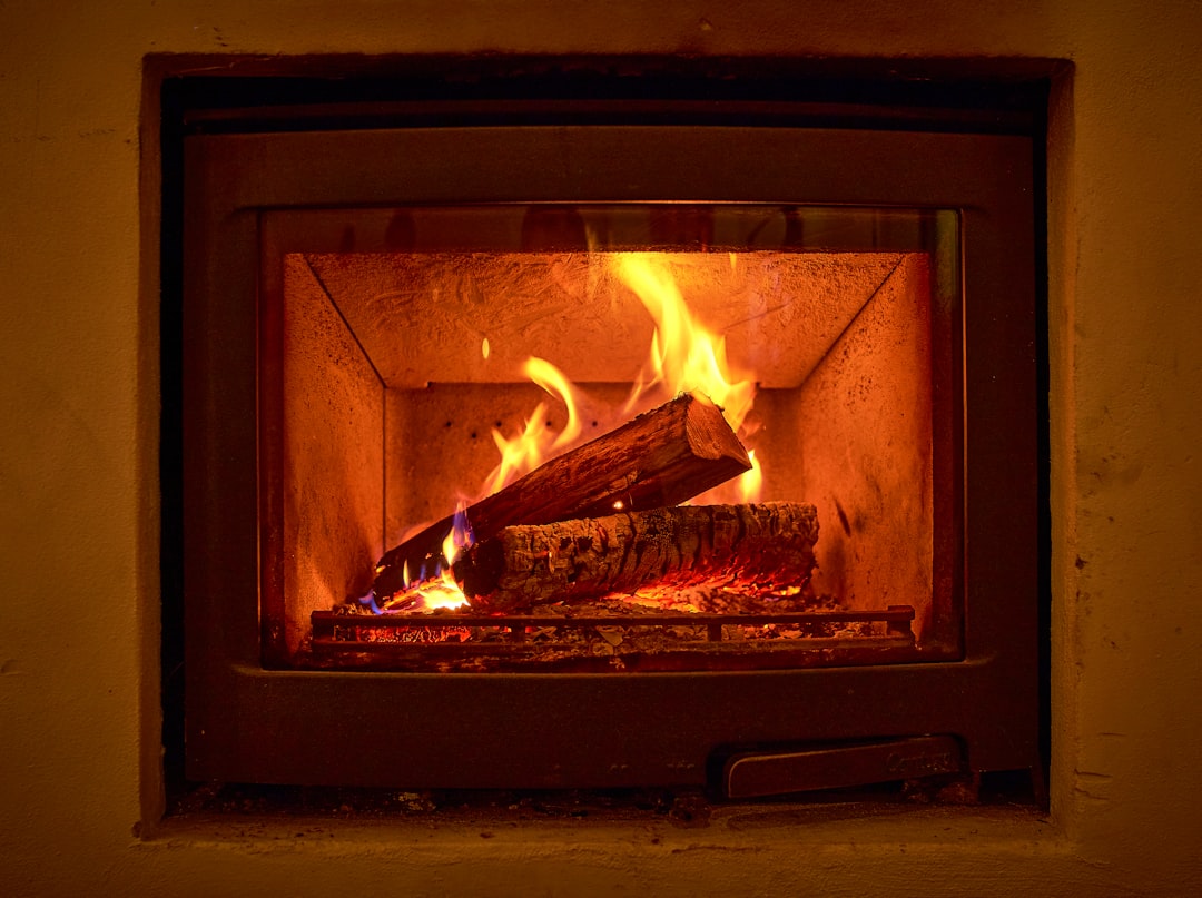 brown wood burning in fire pit, Fireplace