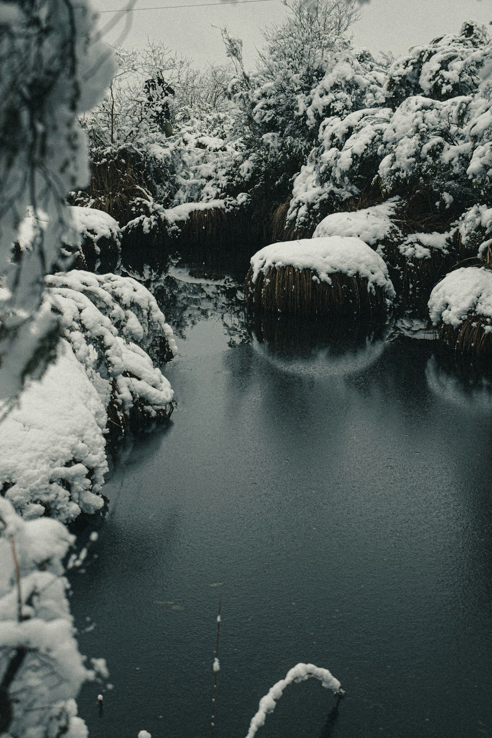 white ice on body of water