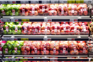 red and green apples in pack