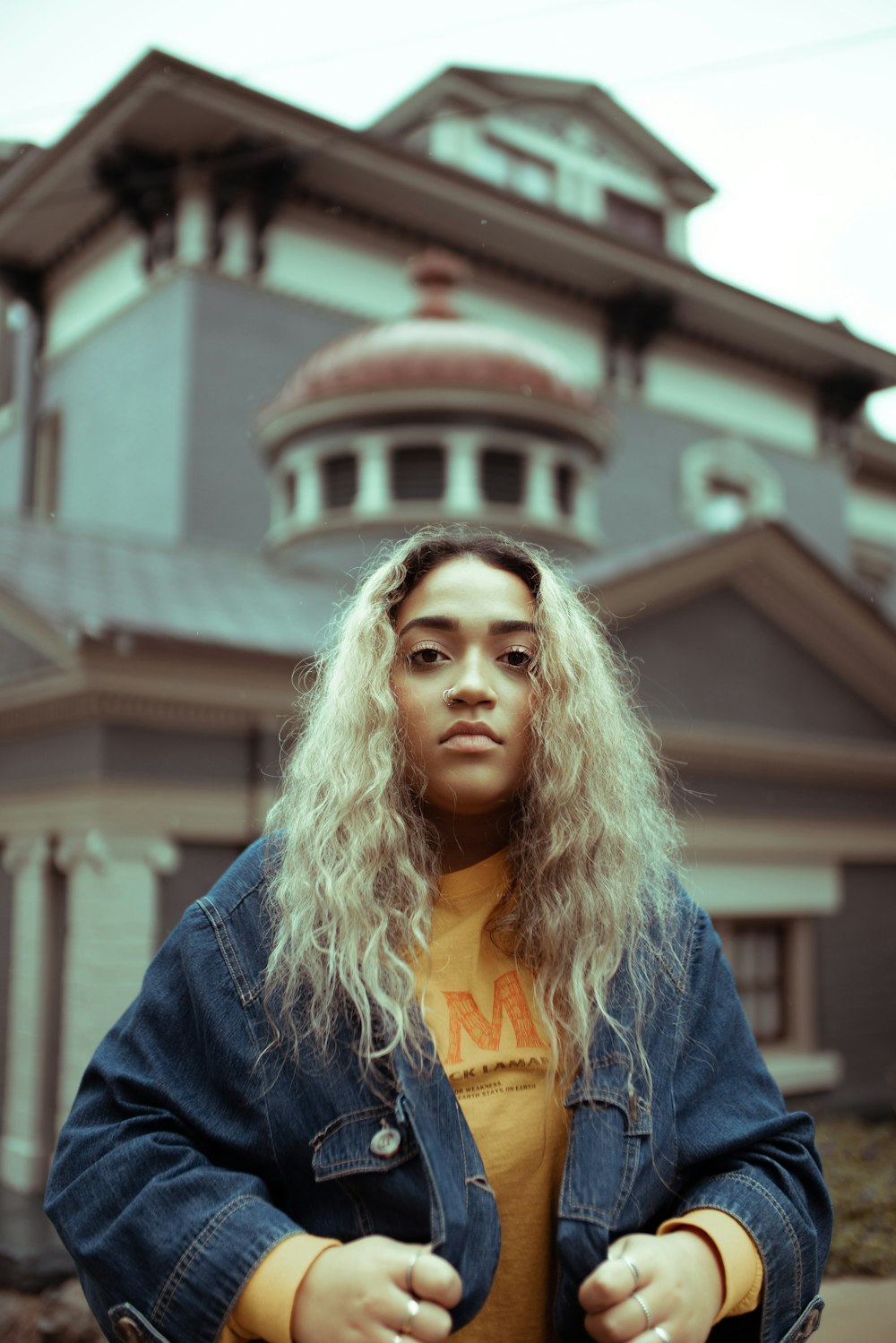 woman in blue denim jacket