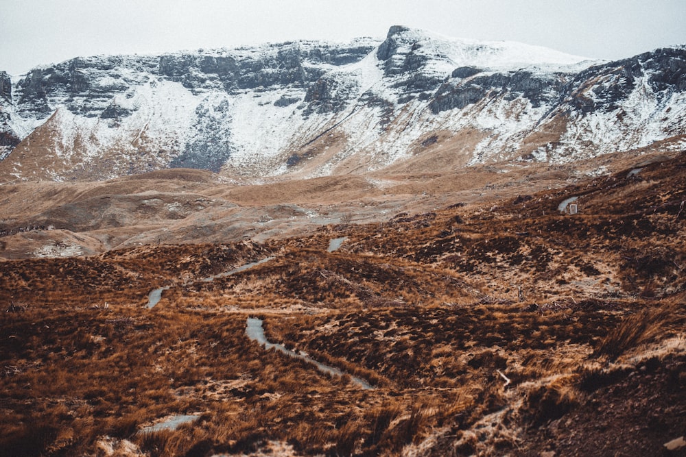 brown and white mountains under white sky during daytime