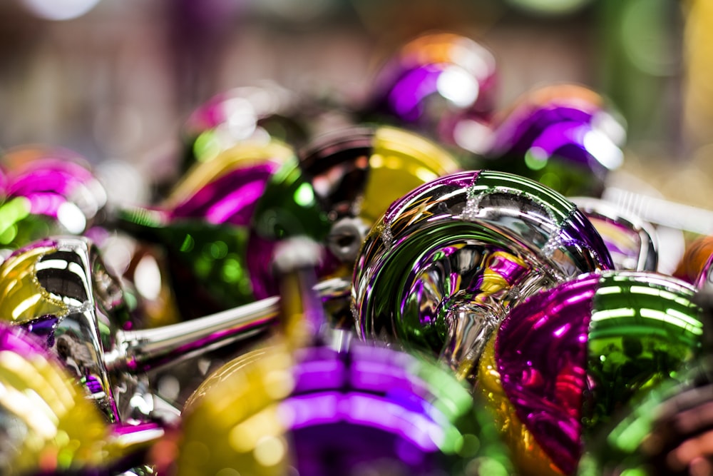 purple green and gold round ornament