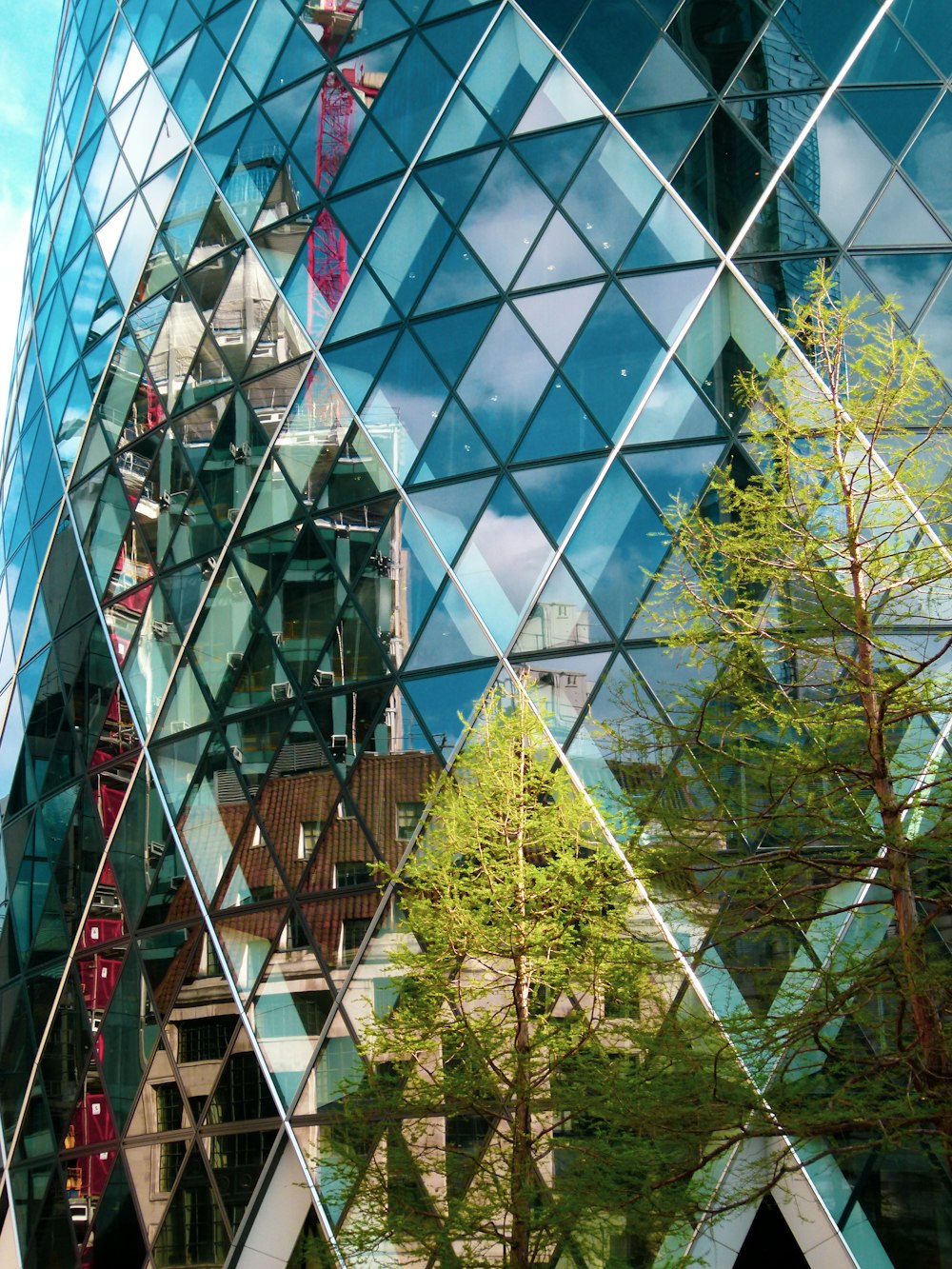 green trees beside glass building
