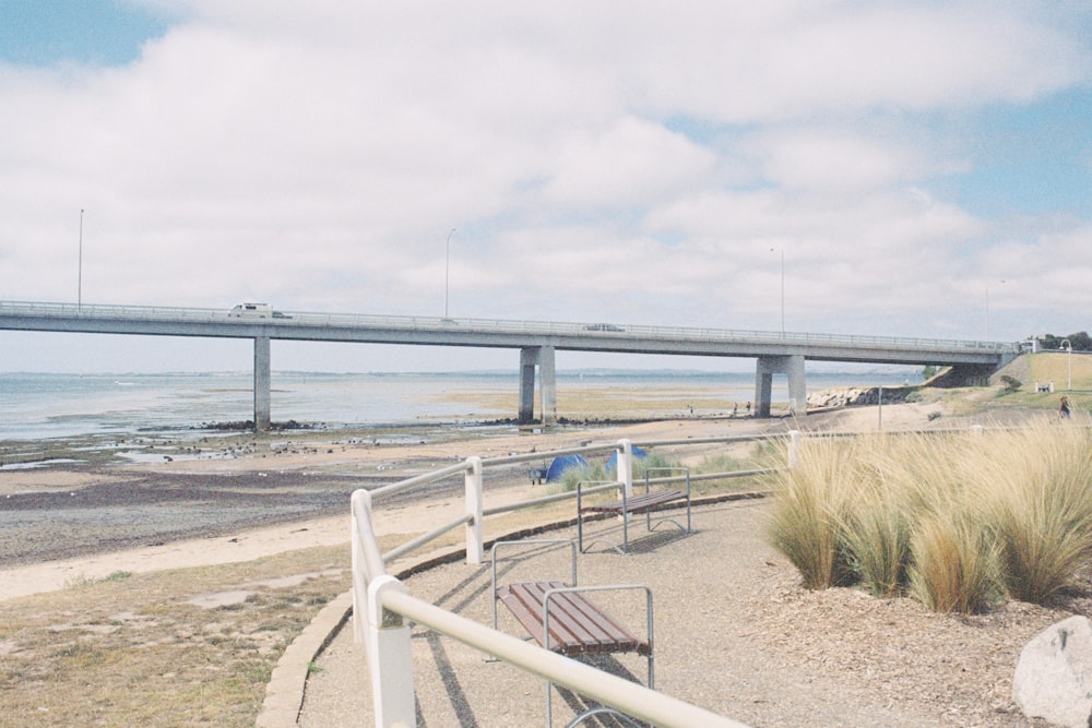 white metal railings on beach during daytime