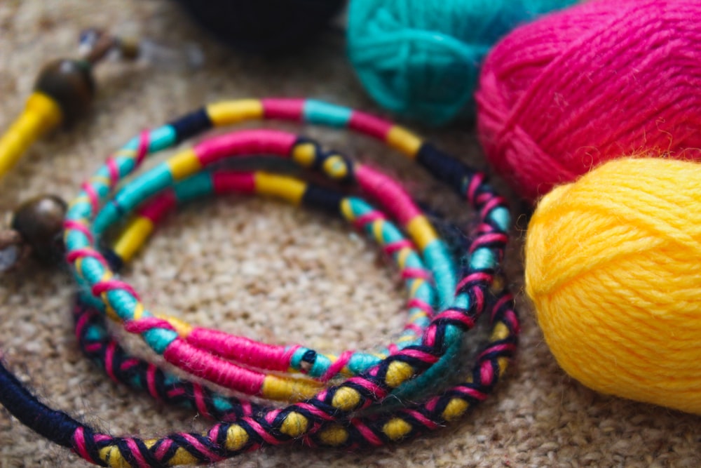 blue and orange rope on gray surface